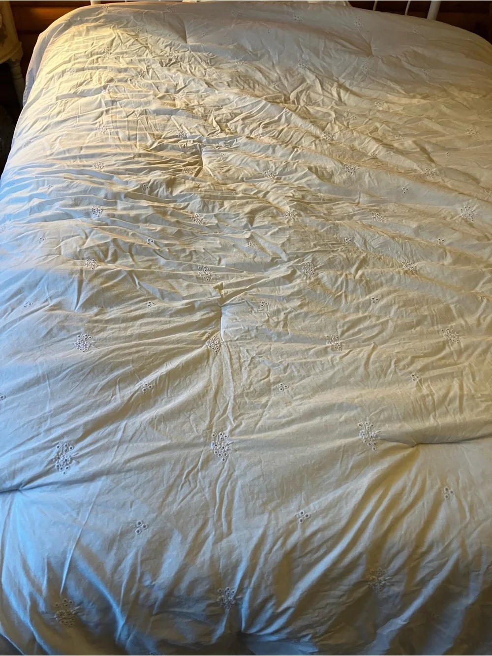 100% cotton eyelet floral white Queen comforter Rachel & Zoe